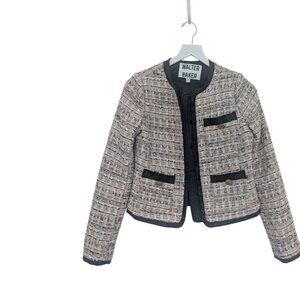 Walter Baker Tweed Jacket ~ Women's  Small S ~  Cropped Pink/Black Trim